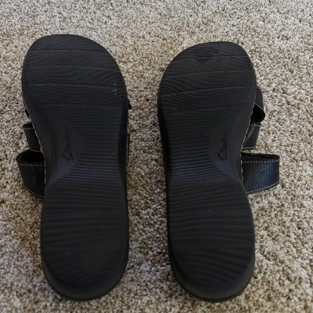 Clarks Collection Womens Black Wedge Slide Sandals Adjustable Straps‎ Size 8.5